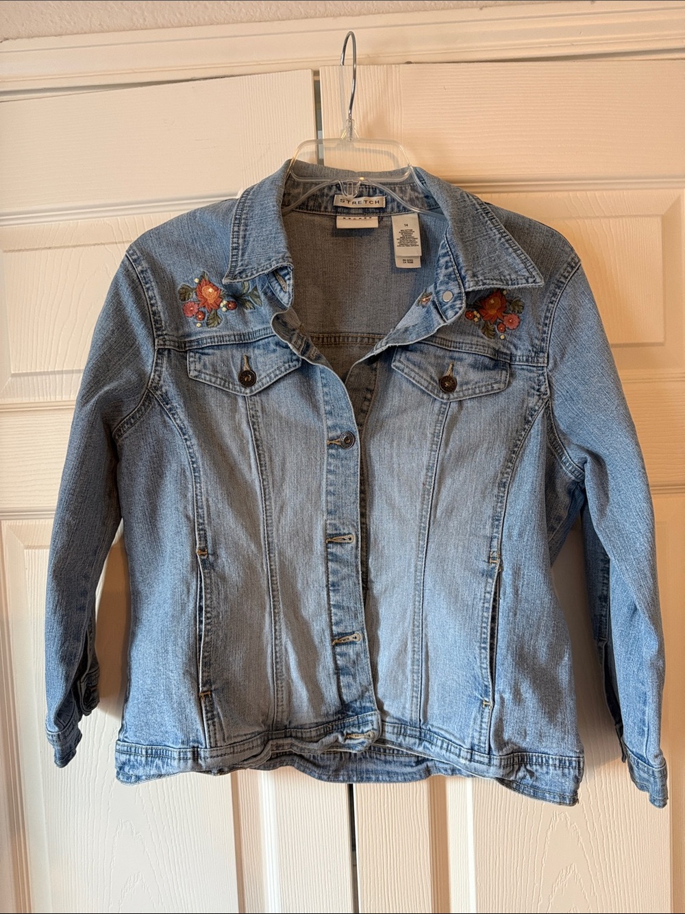 Axcess Light Blue Denim Jacket with Floral Embroidery